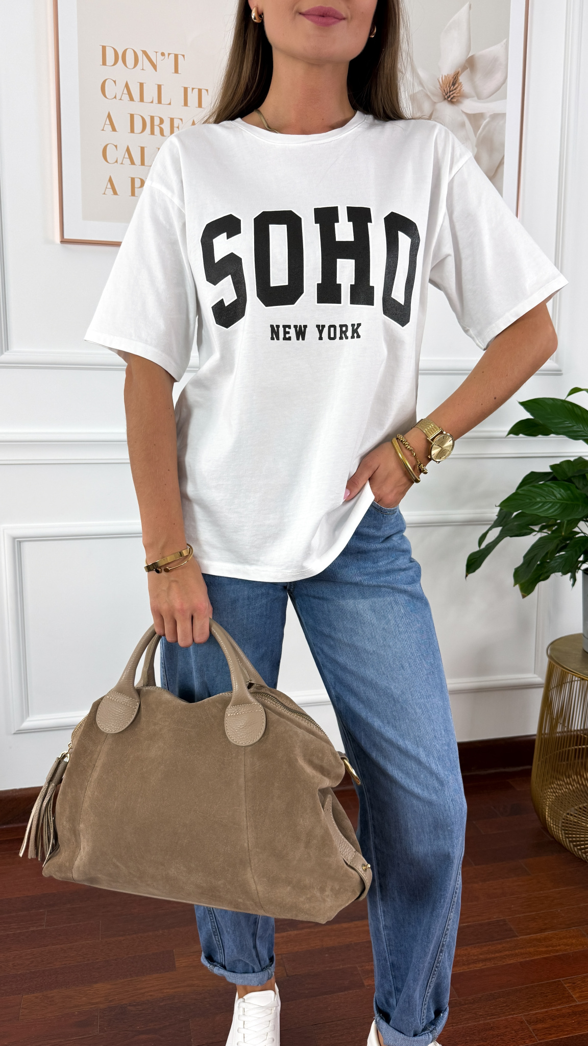 Bawełniana t-shirt Soho biało-czarny