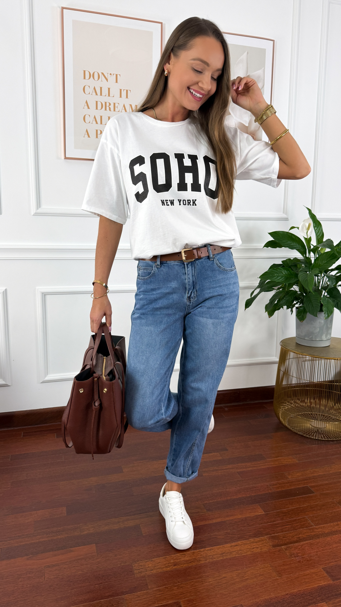 Bawełniana t-shirt Soho biało-czarny