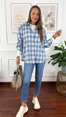 Koszula w kratę Silvia błękitna