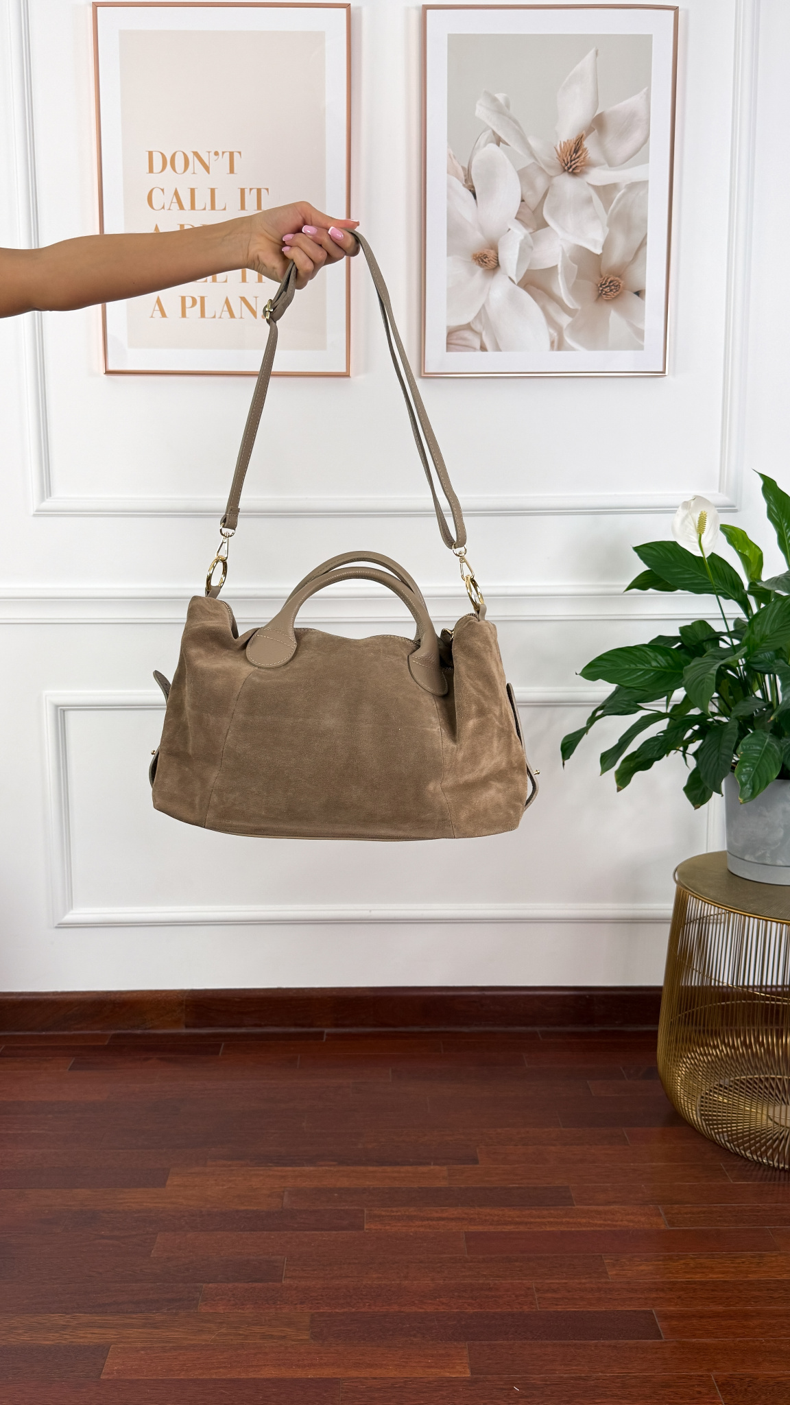 Skórzana zamszowa torebka Rina beżowa