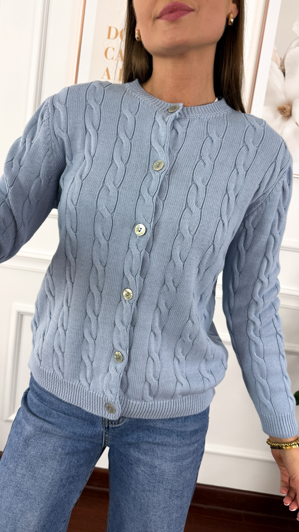 Bawełniany pleciony kardigan Flurry niebieski