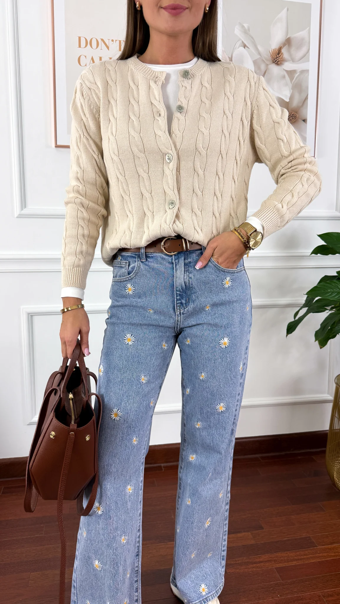 Bawełniany pleciony kardigan Flurry beżowy