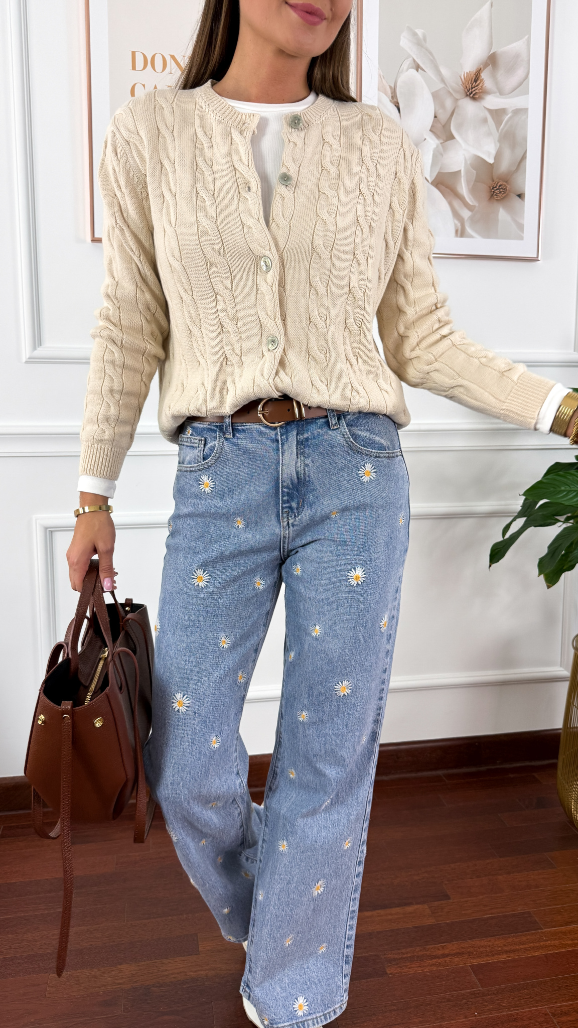 Bawełniany pleciony kardigan Flurry beżowy