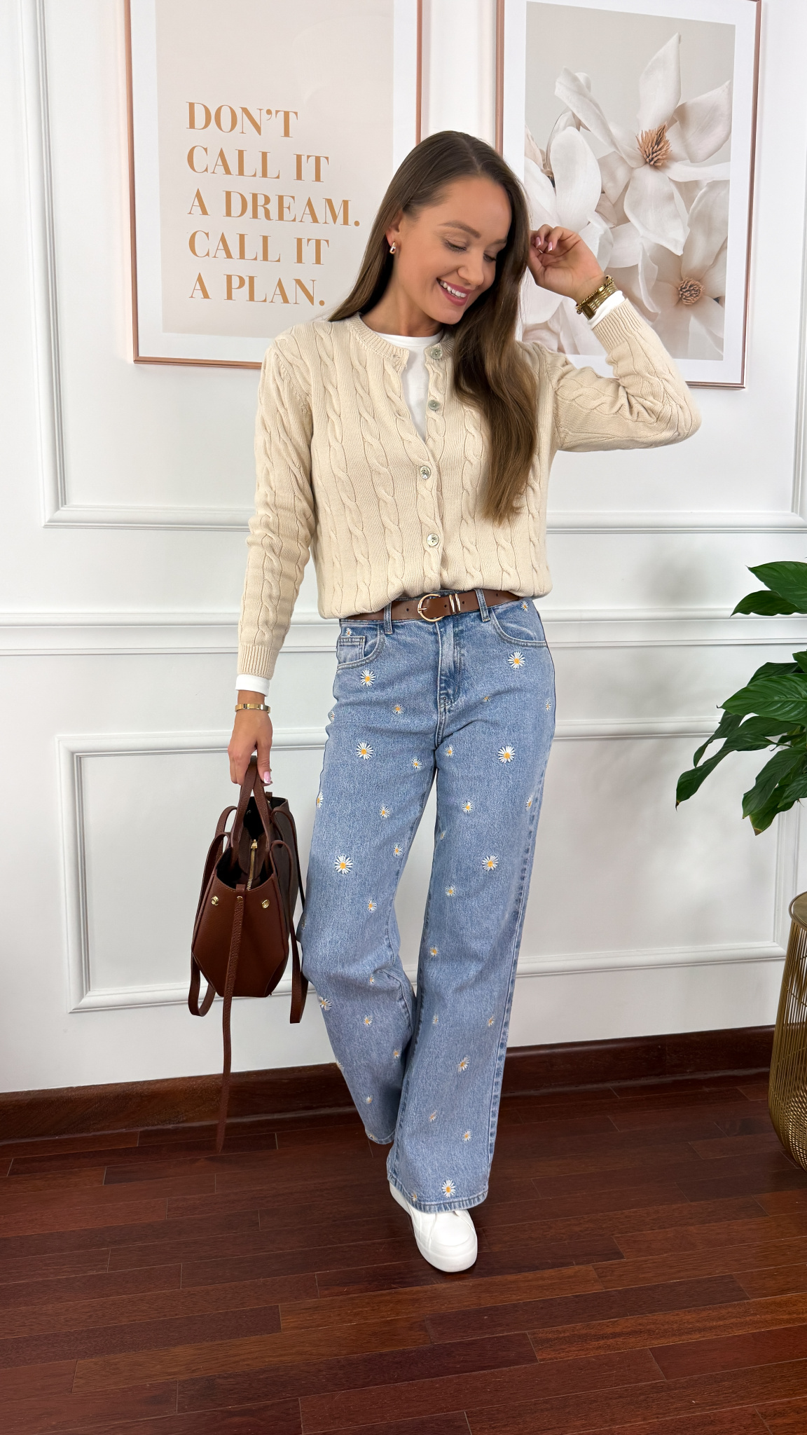 Bawełniany pleciony kardigan Flurry beżowy