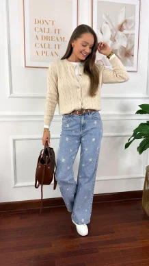 Bawełniany pleciony kardigan Flurry beżowy