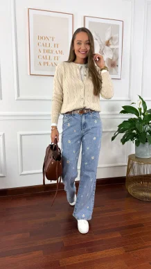 Bawełniany pleciony kardigan Flurry beżowy