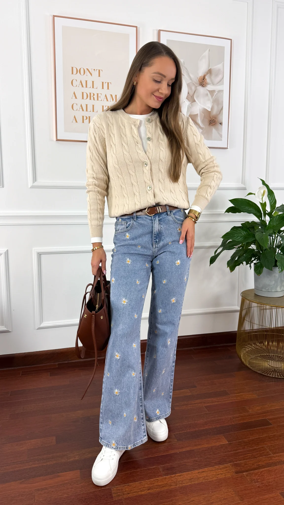 Bawełniany pleciony kardigan Flurry beżowy