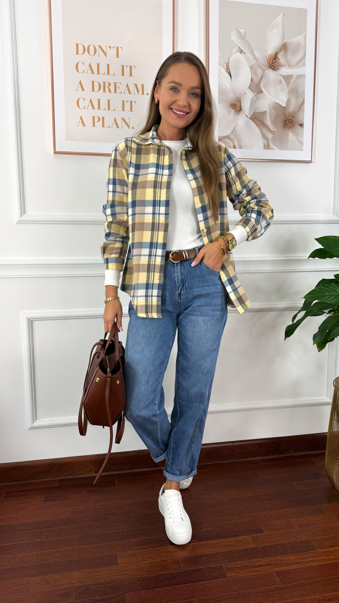 Koszula w kratę Grina niebiesko-żółta