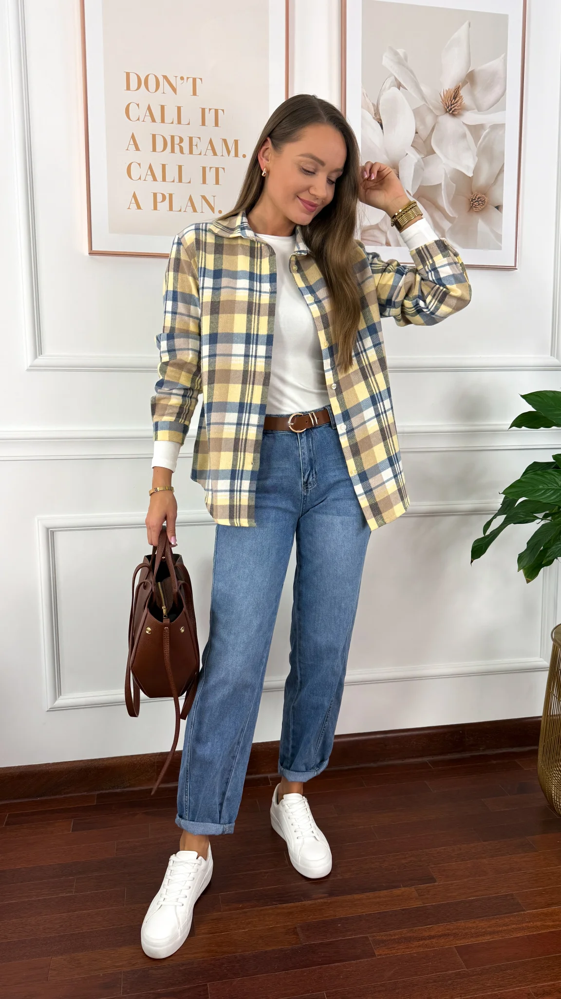 Koszula w kratę Grina niebiesko-żółta