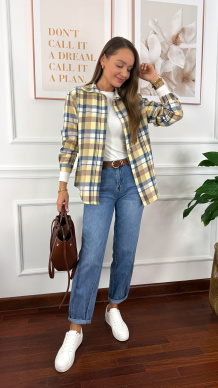 Koszula w kratę Grina niebiesko-żółta