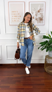 Koszula w kratę Grina niebiesko-żółta