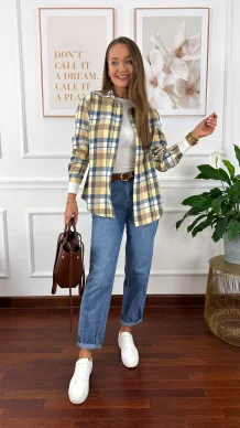 Koszula w kratę Grina niebiesko-żółta