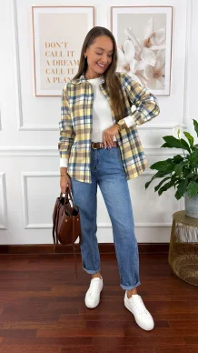 Koszula w kratę Grina niebiesko-żółta