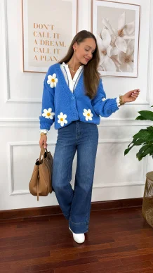 Sweter 3d Saria stokrotki niebieski