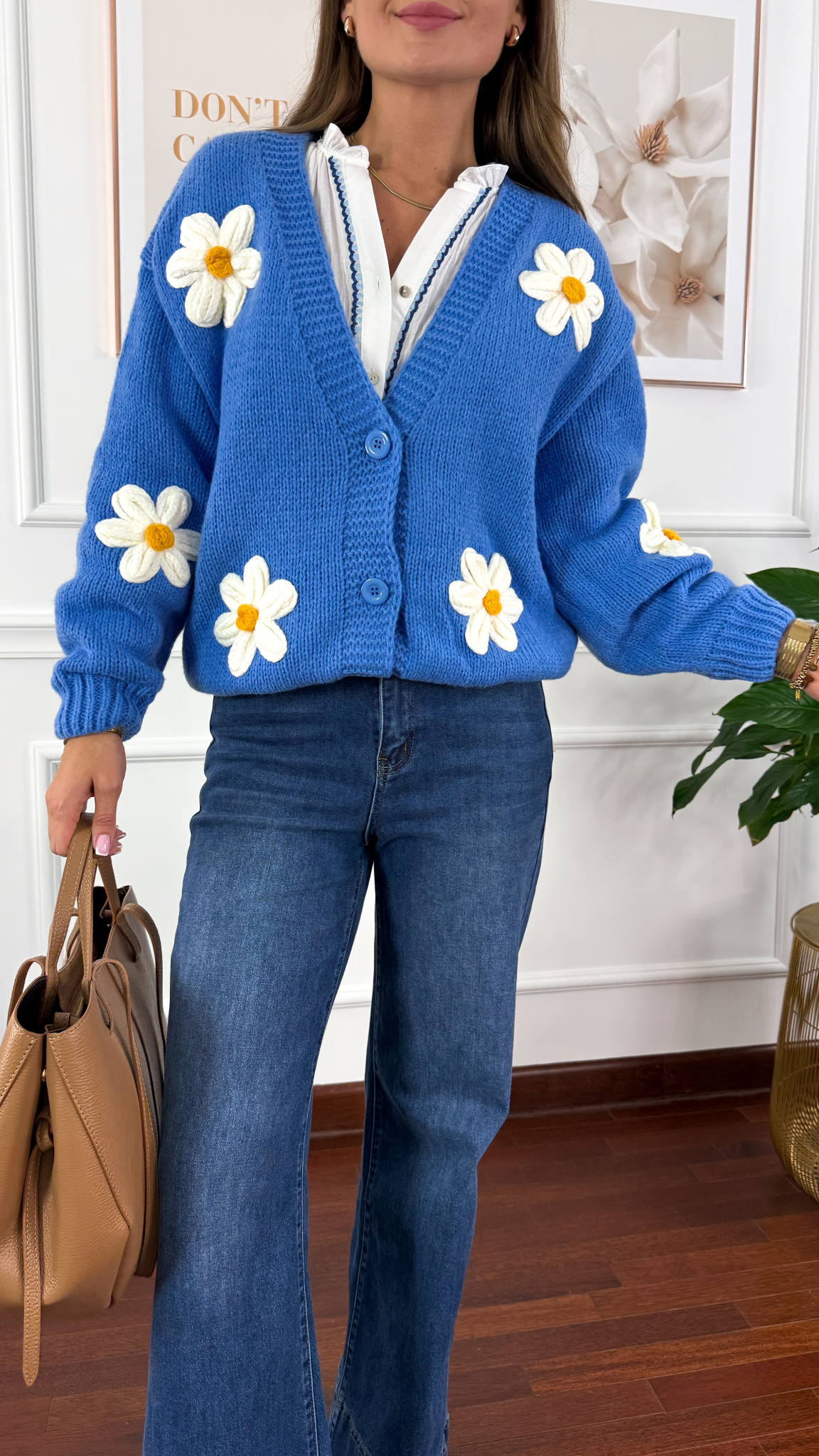 Sweter 3d Saria stokrotki niebieski