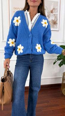 Sweter 3d Saria stokrotki niebieski