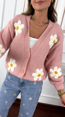 Sweter 3d Saria stokrotki różowy