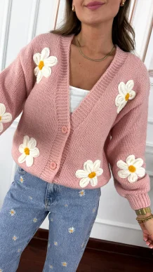 Sweter 3d Saria stokrotki różowy