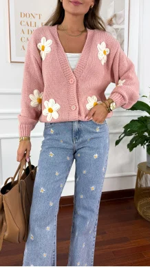 Sweter 3d Saria stokrotki różowy