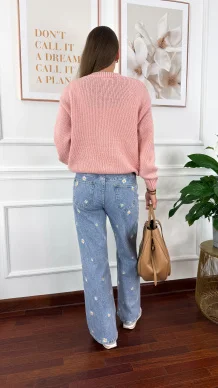 Sweter 3d Saria stokrotki różowy