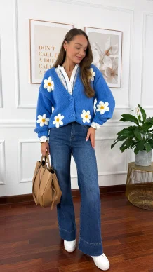 Sweter 3d Saria stokrotki niebieski