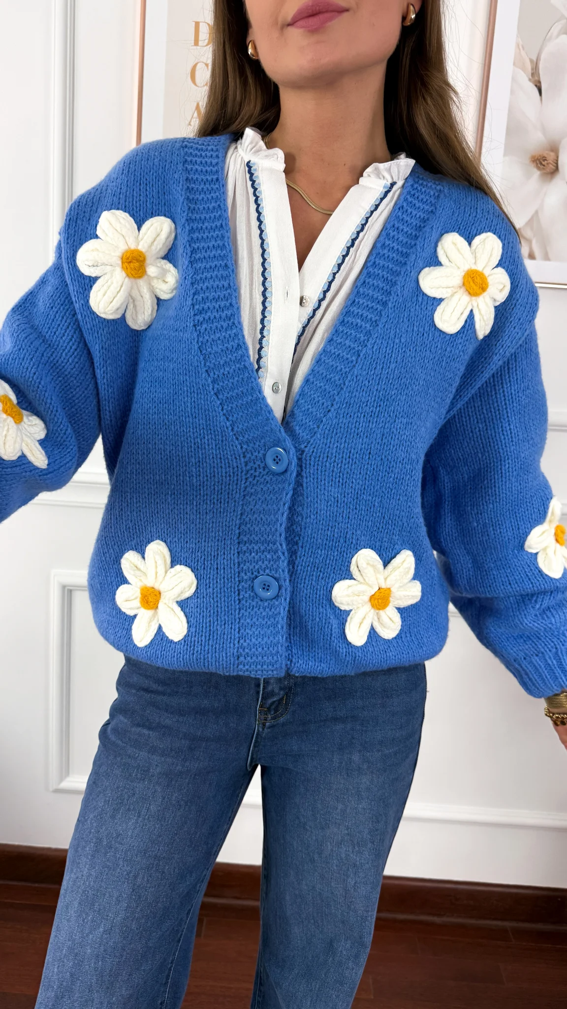 Sweter 3d Saria stokrotki niebieski