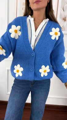 Sweter 3d Saria stokrotki niebieski