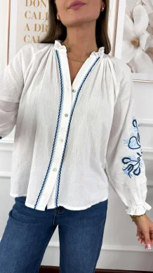 Bawełniana koszula Clara Boho biała