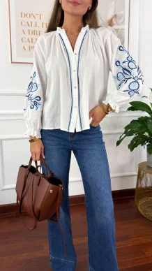 Bawełniana koszula Clara Boho biała