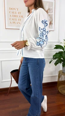 Bawełniana koszula Clara Boho biała