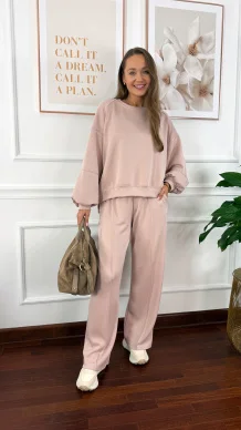 Wiskozowy komplet dresowy Adel pudrowy róż