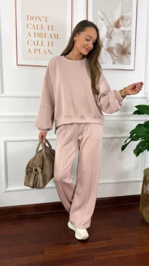 Wiskozowy komplet dresowy Adel pudrowy róż