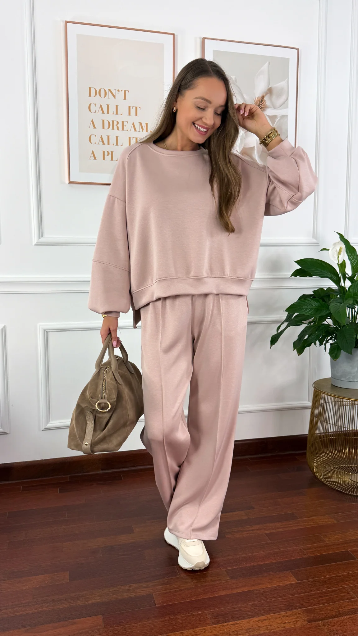 Wiskozowy komplet dresowy Adel pudrowy róż