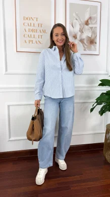 Bawełniana koszula Toris paski biało-niebieskie