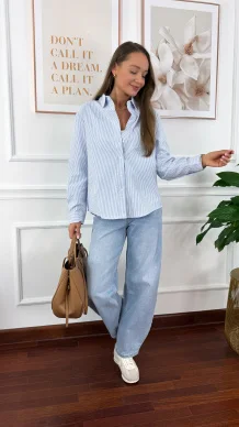 Bawełniana koszula Toris paski biało-niebieskie