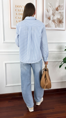 Bawełniana koszula Toris paski biało-niebieskie