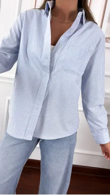 Bawełniana koszula Toris paski biało-niebieskie