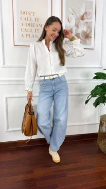 Bawełniana koszula w stokrotki Claudia biała