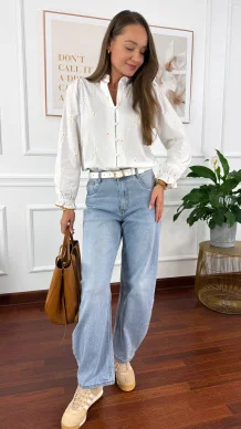 Bawełniana koszula w stokrotki Claudia biała