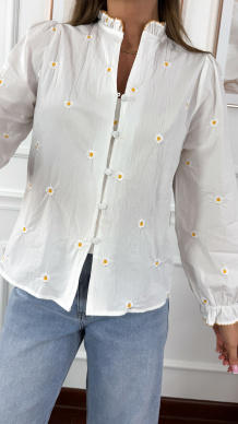 Bawełniana koszula w stokrotki Claudia biała