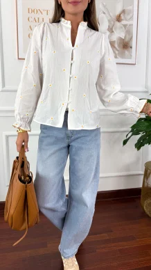 Bawełniana koszula w stokrotki Claudia biała