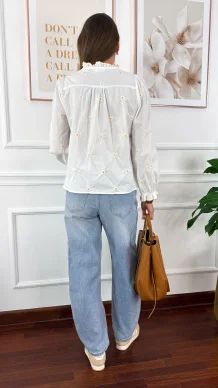 Bawełniana koszula w stokrotki Claudia biała