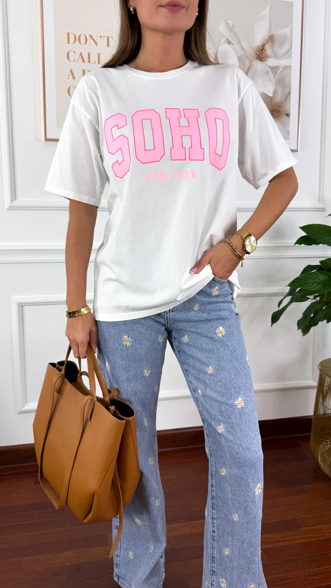 Bawełniana t-shirt Soho biało-różowy