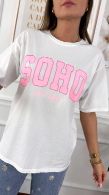Bawełniana t-shirt Soho biało-różowy