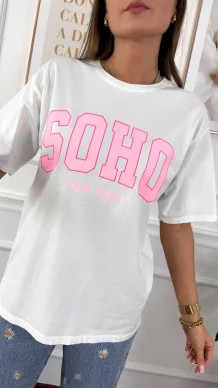 Bawełniana t-shirt Soho biało-różowy