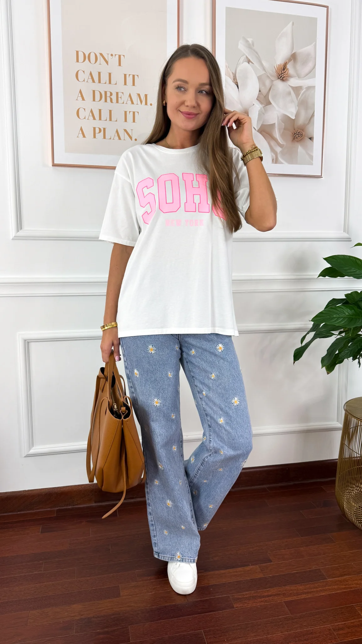 Bawełniana t-shirt Soho biało-różowy