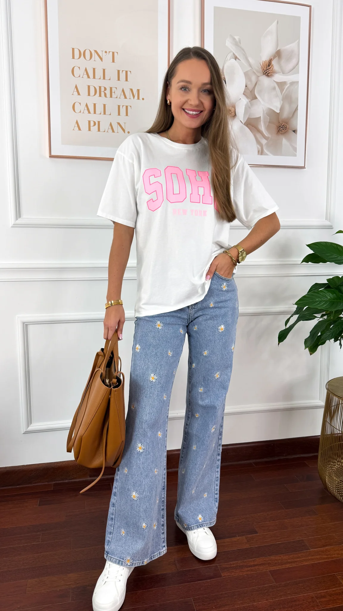 Bawełniana t-shirt Soho biało-różowy