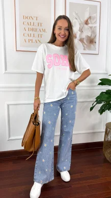 Bawełniana t-shirt Soho biało-różowy