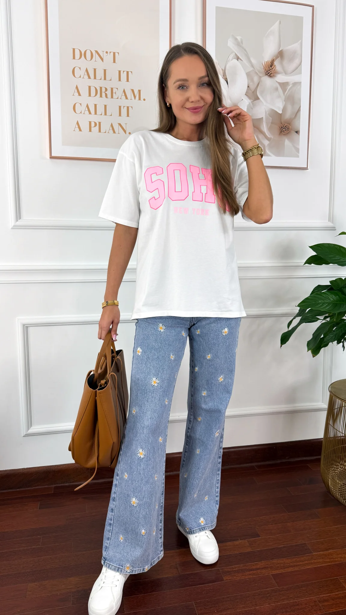 Bawełniana t-shirt Soho biało-różowy