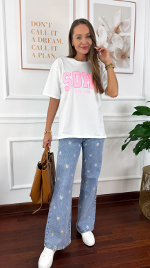 Bawełniana t-shirt Soho biało-różowy